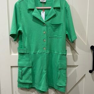Nwt. Green shorts romper by The Greii, boutique brand. Small but oversized